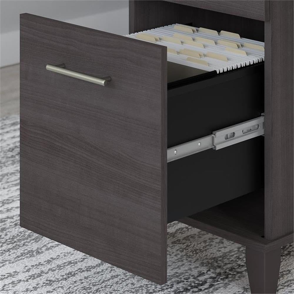 Bush Furniture Somerset 60W Office Desk with Lateral File Cabinet and 5 Shelf Bookcase in Storm Gray