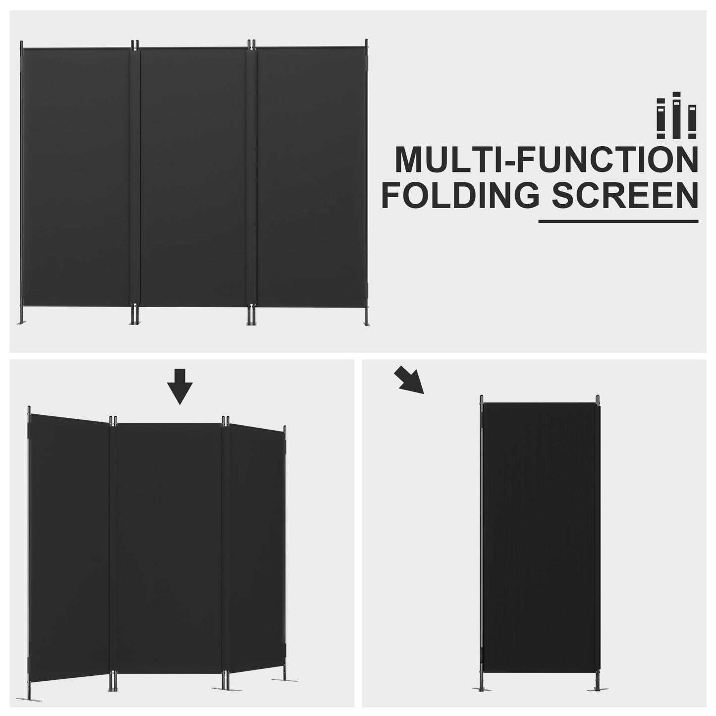 JAXPETY Room Divider Panel 6Ft Privacy Screen Wall Dividers for Room Separation Flexible Partition Folding Portable Room Partition for Office 88" W x 73" H, Black