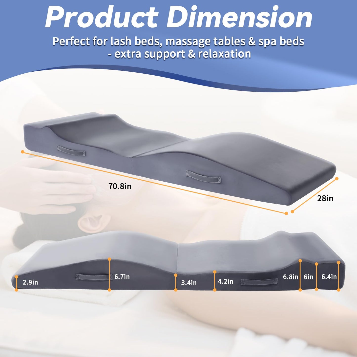Citybay Lash Bed Topper – Ergonomic Curvy Massage Table Foam Topper, Non-Slip Esthetician Bed Cushion with Removable Washable Cover for Salon, Waxing, Eyelash, Spa, Tattoo, Facial, 71"x28"x7" (Grey)