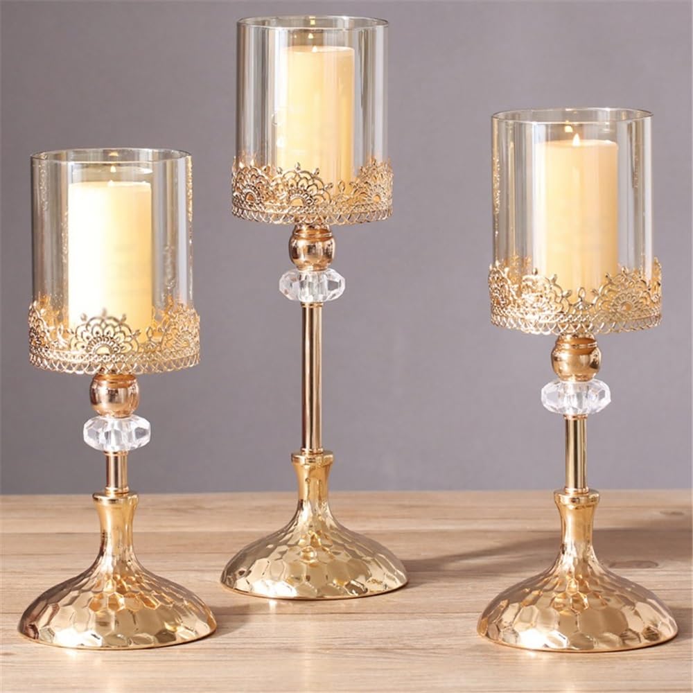 cfycfy987 Candelabra Luxury Golden Metal Glass Candlestick Home Dining Table Decoration Ornament Candle Holder Candle Sticks Holder(Large)