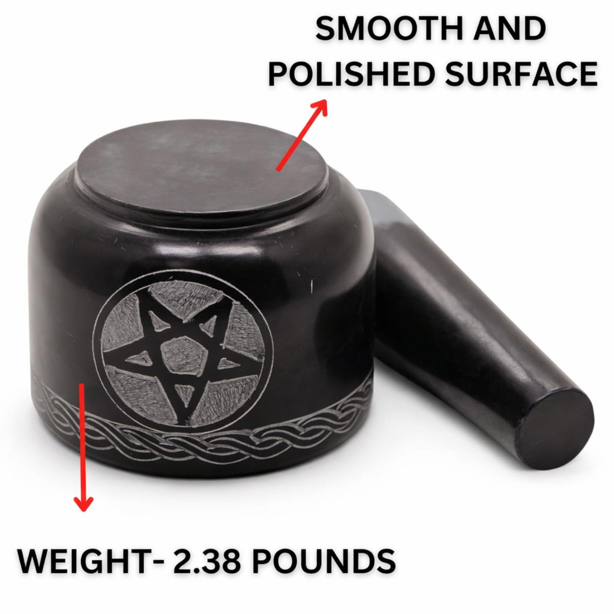 KC KULLICRAFT Mortar and Pestle Set Unique - Black Pestle and Mortar Bowl Solid Stone Grinder for Herbs Spice Guacamole Garlic Ginger Root