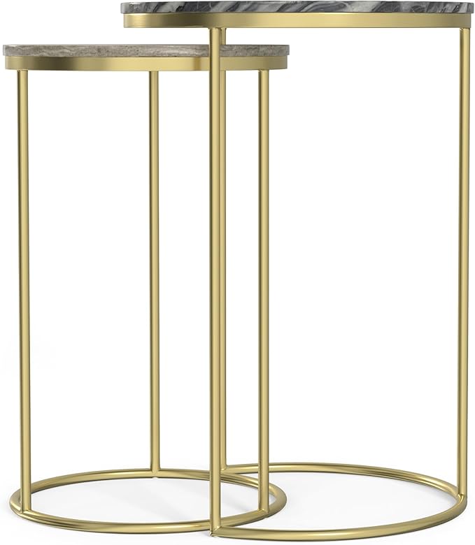 SIMPLIHOME Ashley Nesting Tables Set – 16 inch Wide Genuine Marble Top Metal