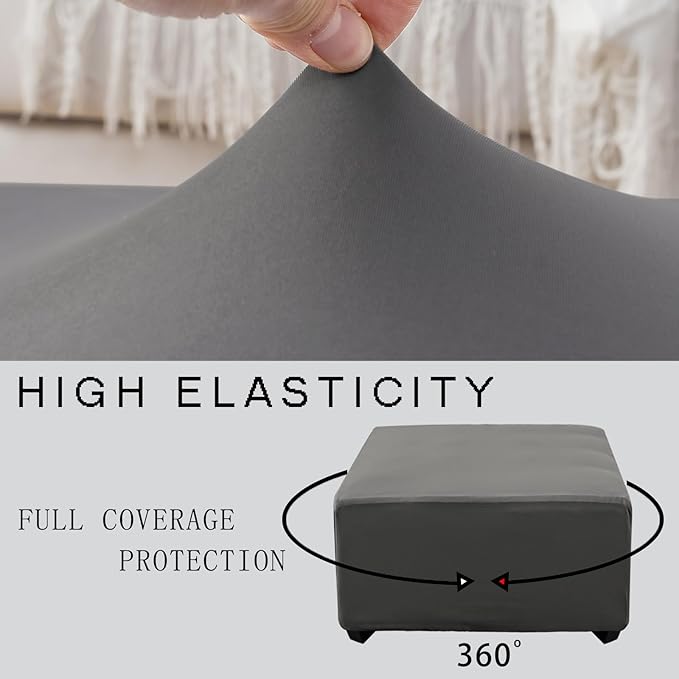 Super Stretch 40x40x15 inch Square Ottoman Cover- Soft Form Fit Ottoman Cover