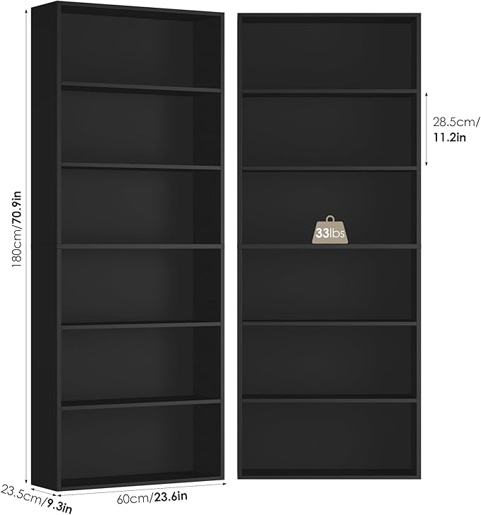 FOTOSOK 6-Tier Open Bookcase and Bookshelf Set of 2, Freestanding Display