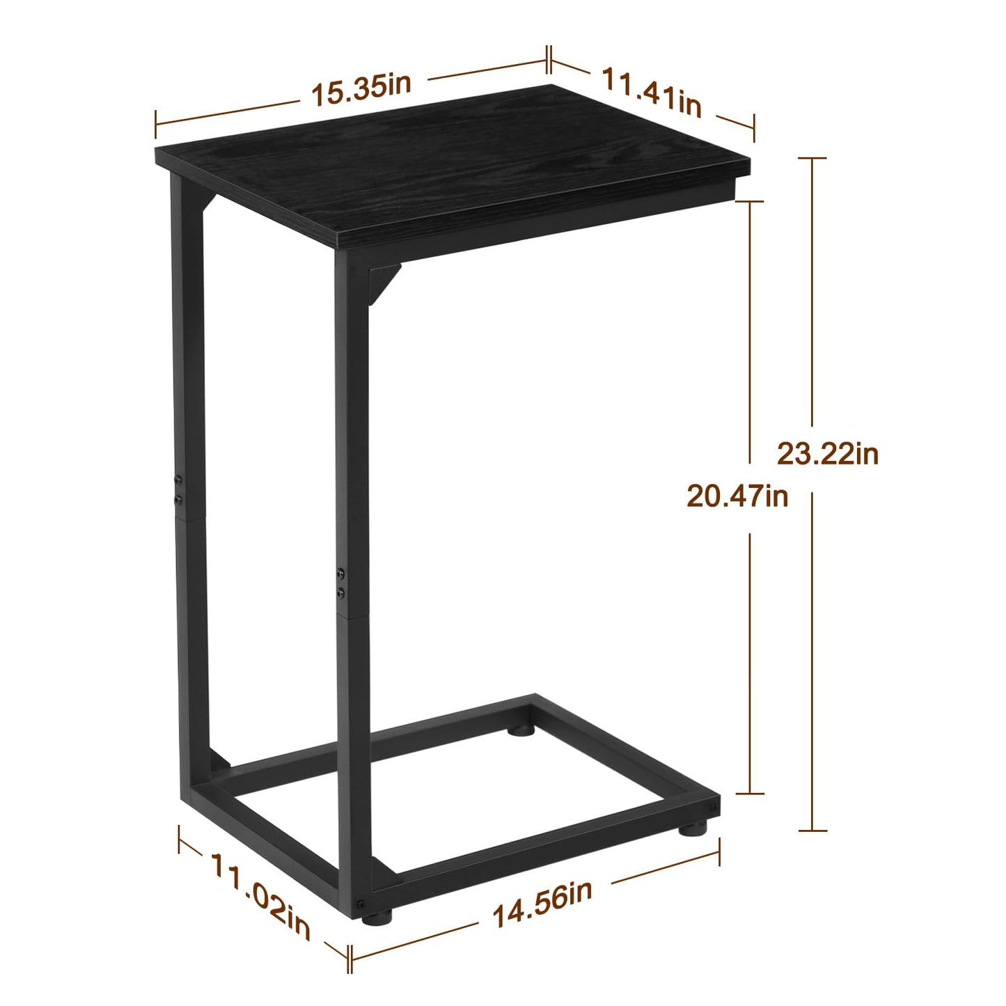 AMHANCIBLE C Shaped End Table Set of 2, Couch Side Table that Slide Under Sofa, Narrow Small Space TV Trays for Living Room, Bedroom, Black, HET02CBK