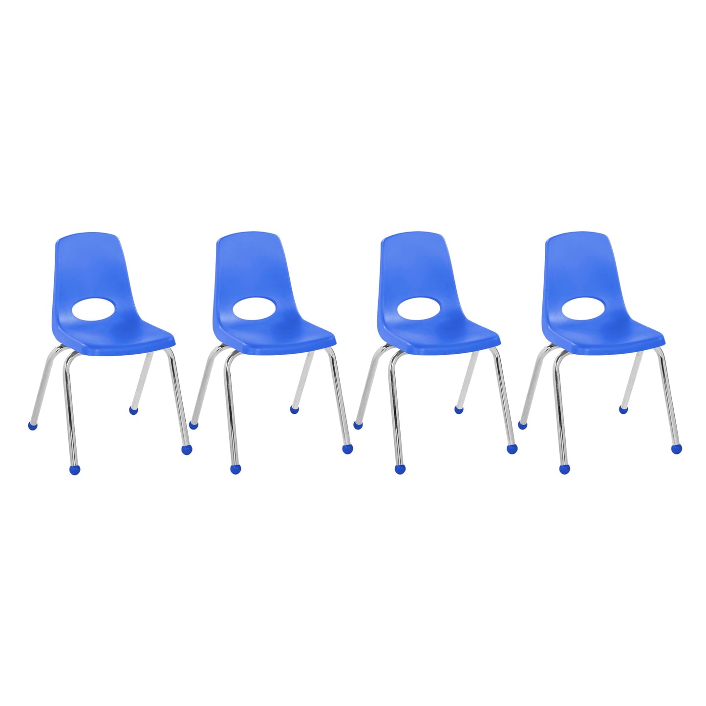 FDP 16" School Stack Chair, Stacking Student Seat with Chromed Steel Legs and Ball Glides For In-Home Learning or Classroom - Blue (4-Pack), 10382-BL