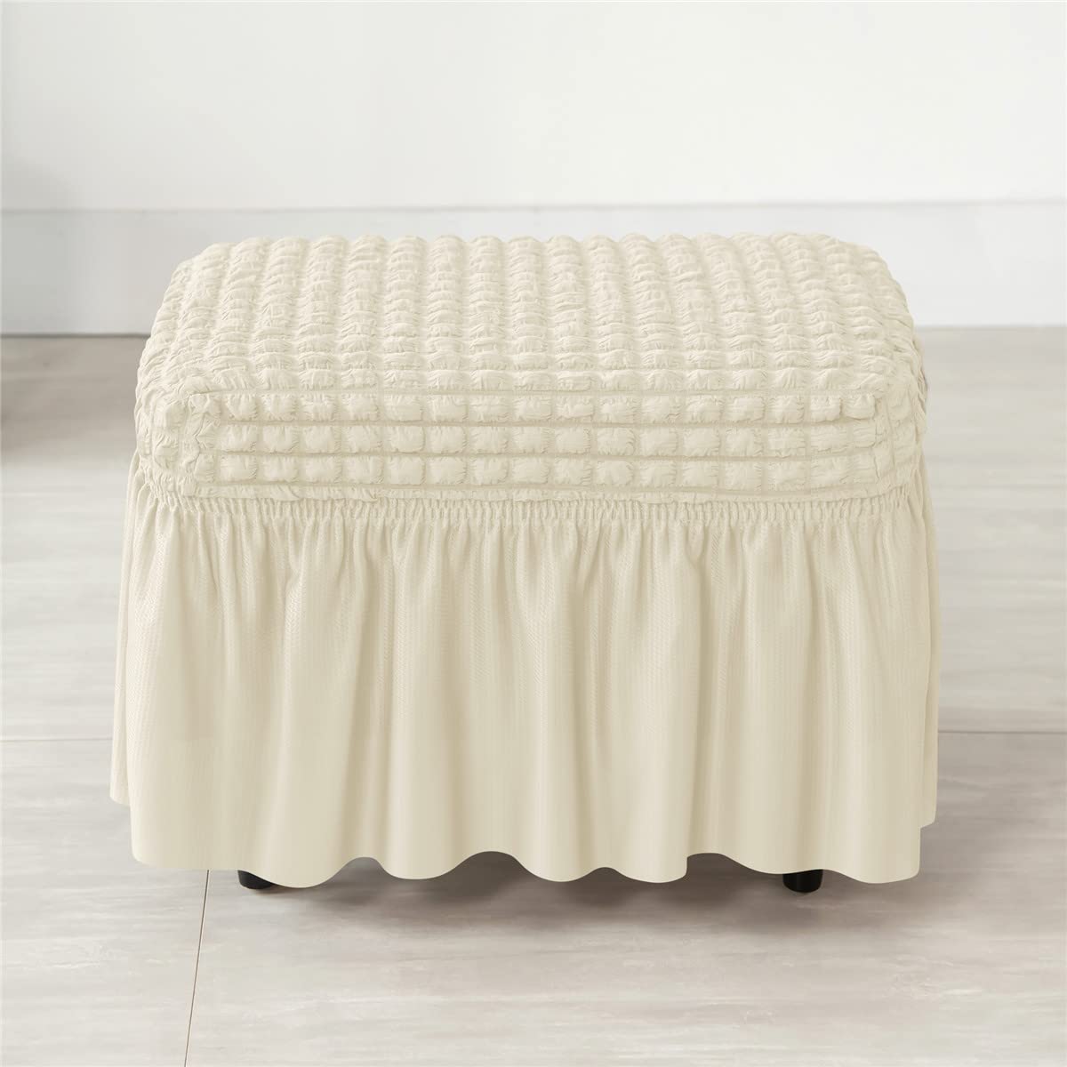 SZJIAHTM Lattice Stretch Ottoman Cover Soft Stretch Slipcover with Skirt Polyester Rectangle Footstool Modern Furniture Protector Bubble Covers for Living Room and Bedroom