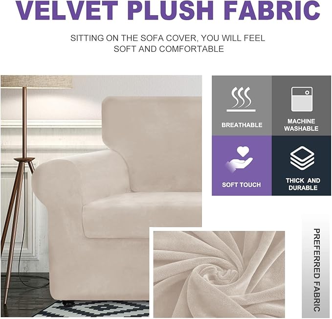 ZNSAYOTX Oversized Velvet 3 Piece Couch Cover