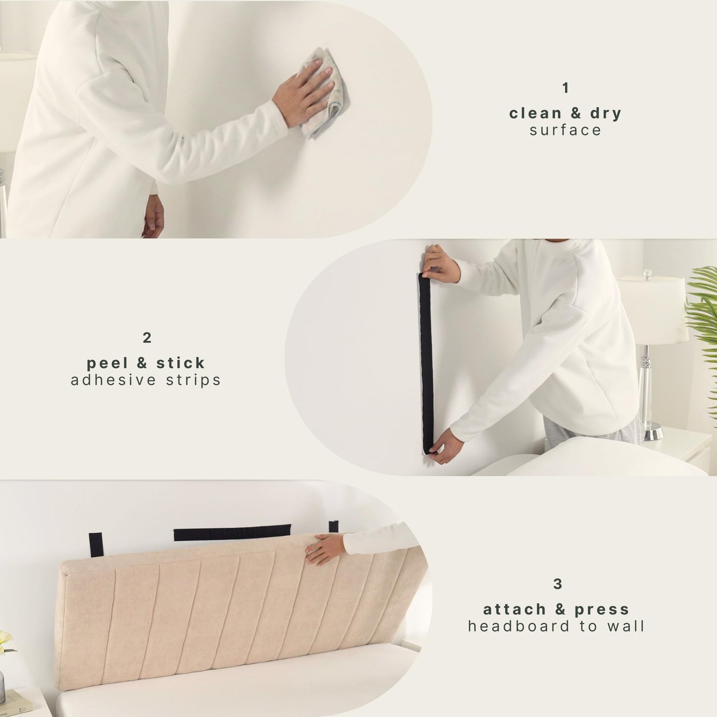 Hearth & Harbor Upholstered Queen Headboard - Easy Assemble Channel Stitched Headboard Queen Size - Wall Mounted Headboards with 3D Soundproof Wall Panels Peel & Stick Floating Headboards, Off White
