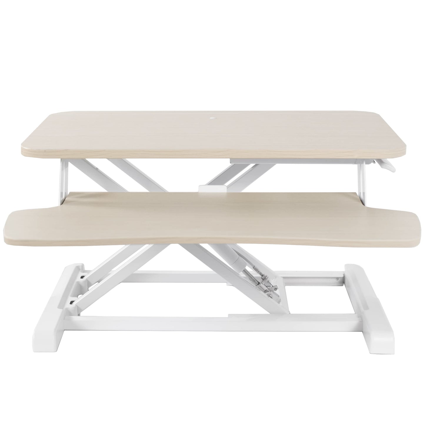 VIVO 26 inch Desk Converter, K Series, Height Adjustable Sit to Stand Riser, Dual Monitor and Laptop Workstation with Keyboard Tray, Light Wood Top, White Frame, DESK-V026KF