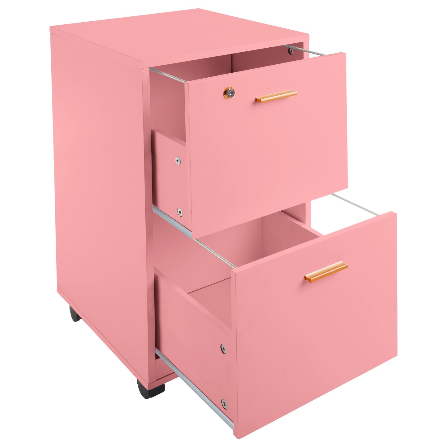 Lavish Home 2 Drawer File Cabinet - Filing Cabinet with Lock - Rolling File Cabinet for Under Desk Storage - Wood Filing Cabinet for Home or Office Organization (Pink)