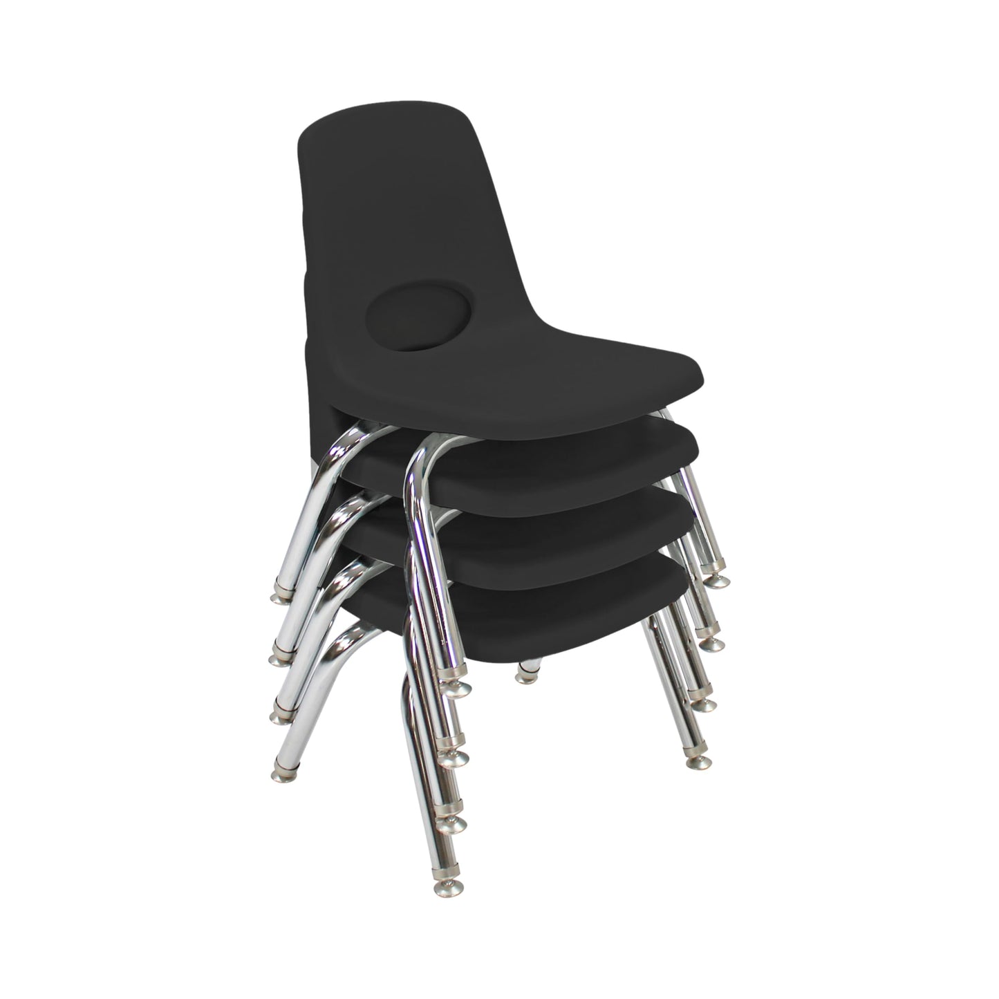 FDP 10" School Stack Chair, Stacking Student Seat with Chromed Steel Legs and Nylon Swivel Glides for in-Home Learning or Classroom - Black (4-Pack), 13227-BK
