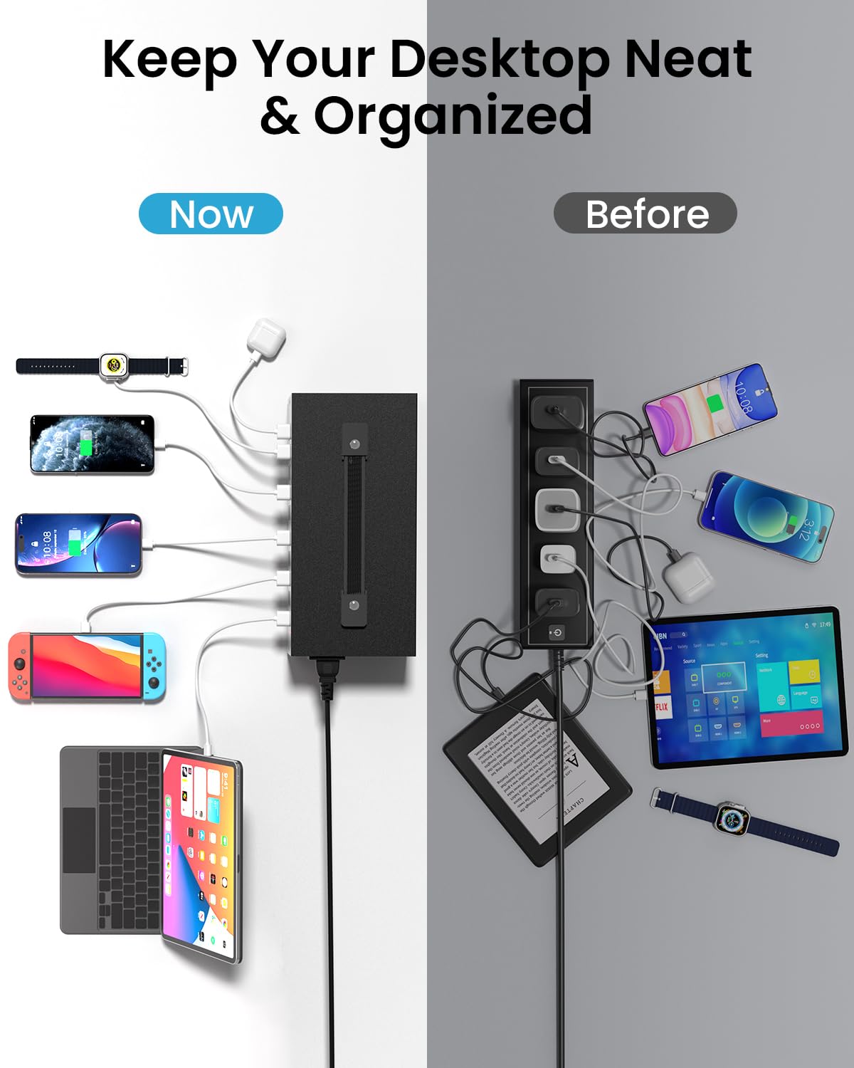 300W USB~c Charging Station, 40 Port (20 USB A & 20 USB~C Port) USB Charger Block, Fast Charging Station for Multiple Devices, Desktop Charger Compatible for iPhone, iPad, Tablets