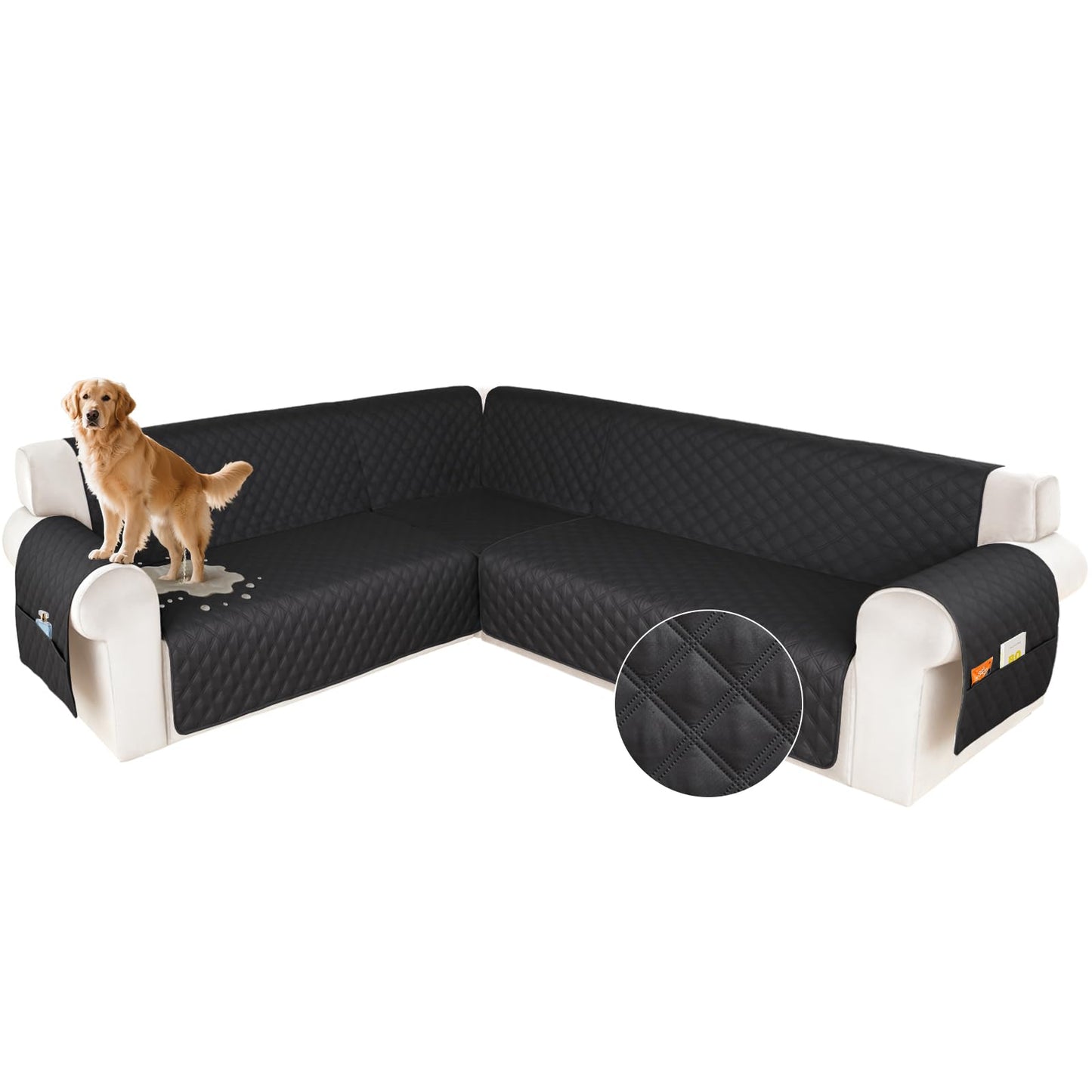 HDCAXKJ Waterproof Sectional Couch Cover L Shaped Sofa Covers Washable Corner Sectional Slipcovers Dog Pet Proof U Shape Furniture Protector with Upgraded Anti Slip Strips (X-Large, Charcoal Black)