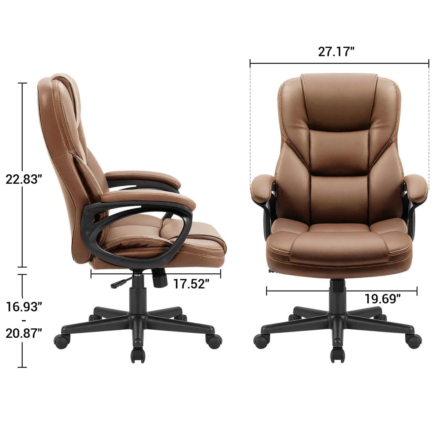 Furmax Office Executive Chair High Back Adjustable Managerial Home Desk Chair, Swivel Computer PU Leather Chair with Lumbar Support (1, Light Brown)