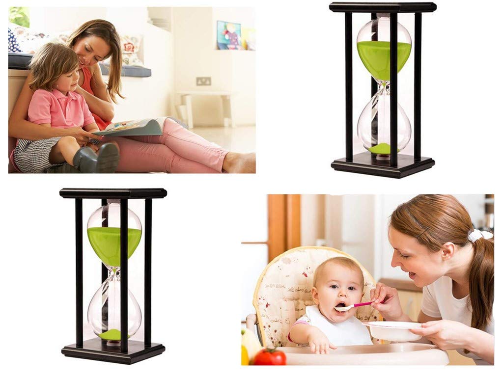 Lodunsyr Hourglass Timer for 60 Minutes Sandglass Timer for Kitchen Living Room Home Office Desk Bedroom Party Festival Coffee Table Book Shelf School Game Sand Timer Clock (Black Frame Green Sand)