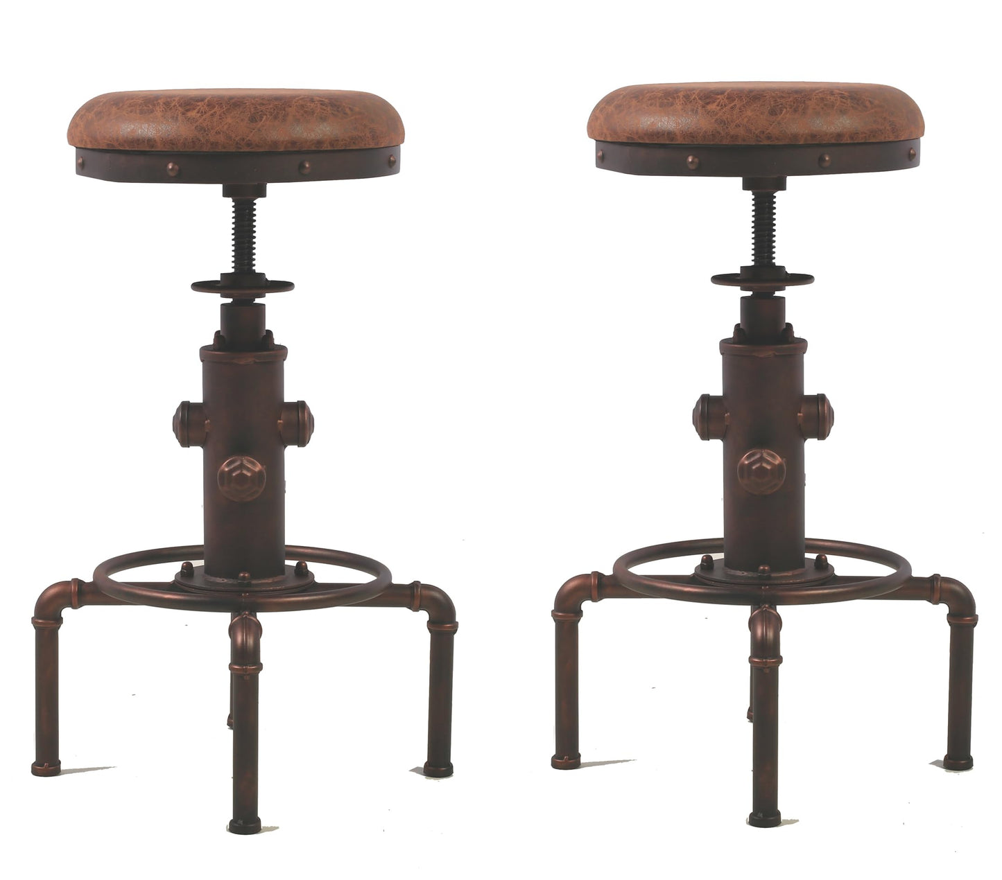 Topower Antique Vintage Industrial Barstool PU Leather Water Pipe Fire Hydrant Design Cafe Coffee Industrial Bar Stool Set of 2 Red Bronze