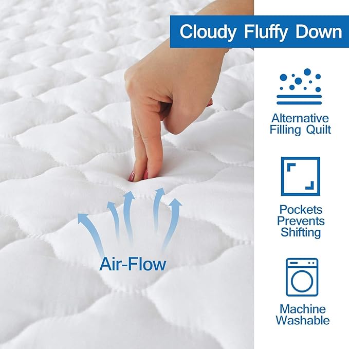 Split Top King Mattress Pad Waterproof Protector, Quilted Mattress Cover Fitted