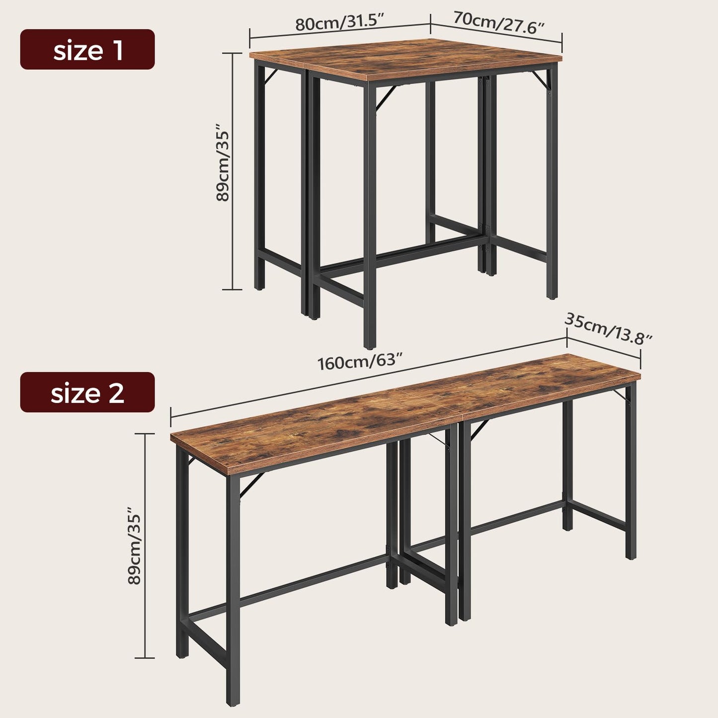 MAHANCRIS Narrow Bar Table, 63-Inch Pub Table for Dining Room, Counter Bar Tables with Sturdy Metal Frame, Connectable Bar Table, Multifunctional Console Table, Rustic Brown BTHR1601