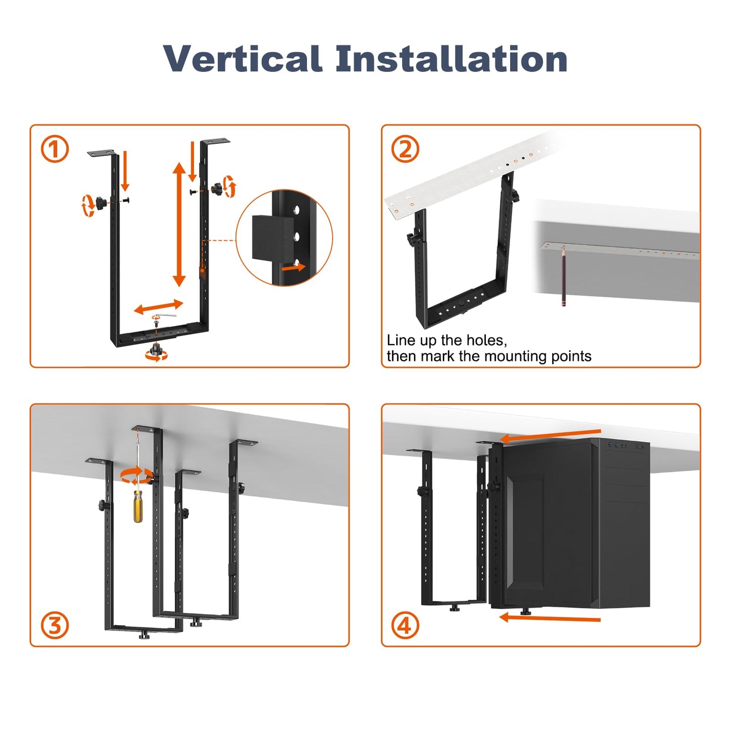 PUTORSEN Under Desk PC Mount for Mid/Mini-Tower Cases - Vertical/Horizontal CPU Holder up to 77 lbs, Space-Saving Computer Rack for ATX/Micro-ATX/Mini-ITX (Black)