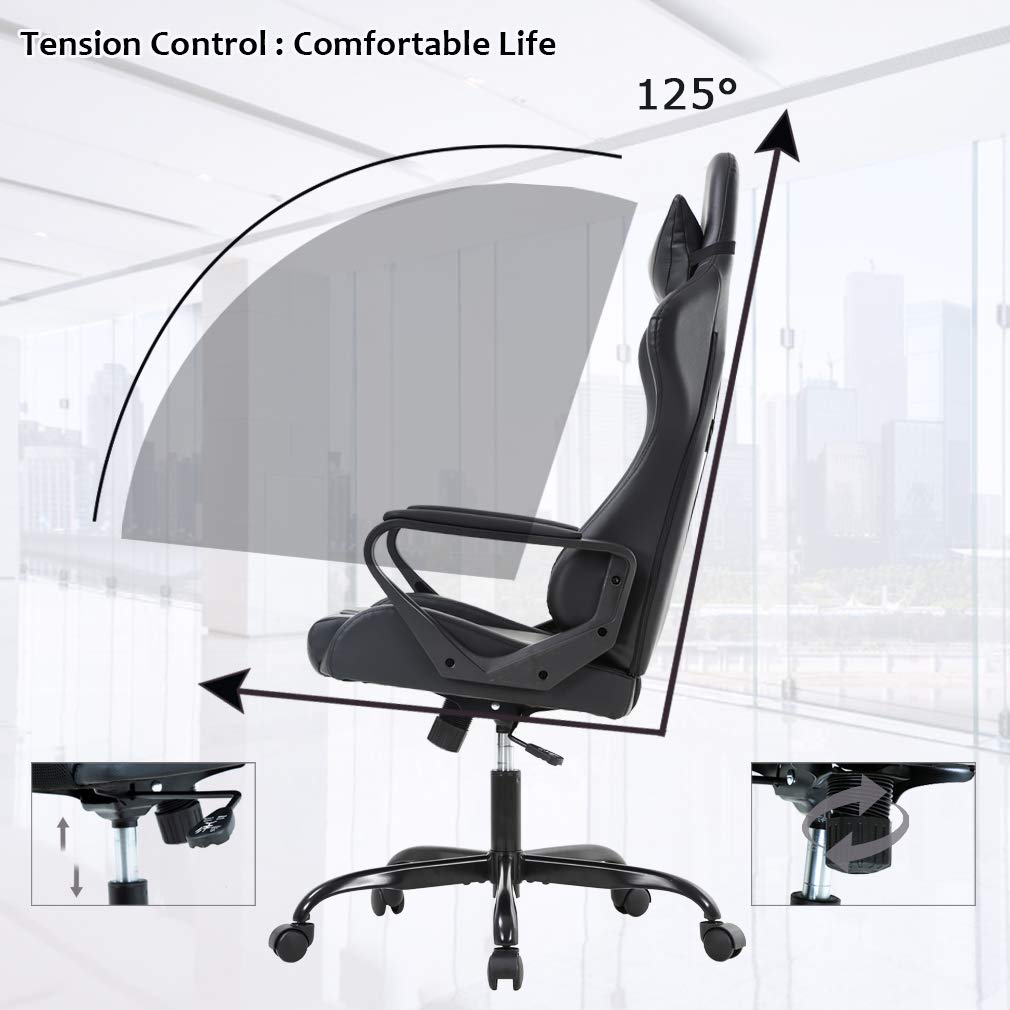 BestOffice Gaming Chair Office Chair Desk Chair Swivel Rolling High Back PU Leather Executive PC Adjustable Massage Racing Computer Chair with Lumbar Support Headrest Armrest Task Chair(Black)