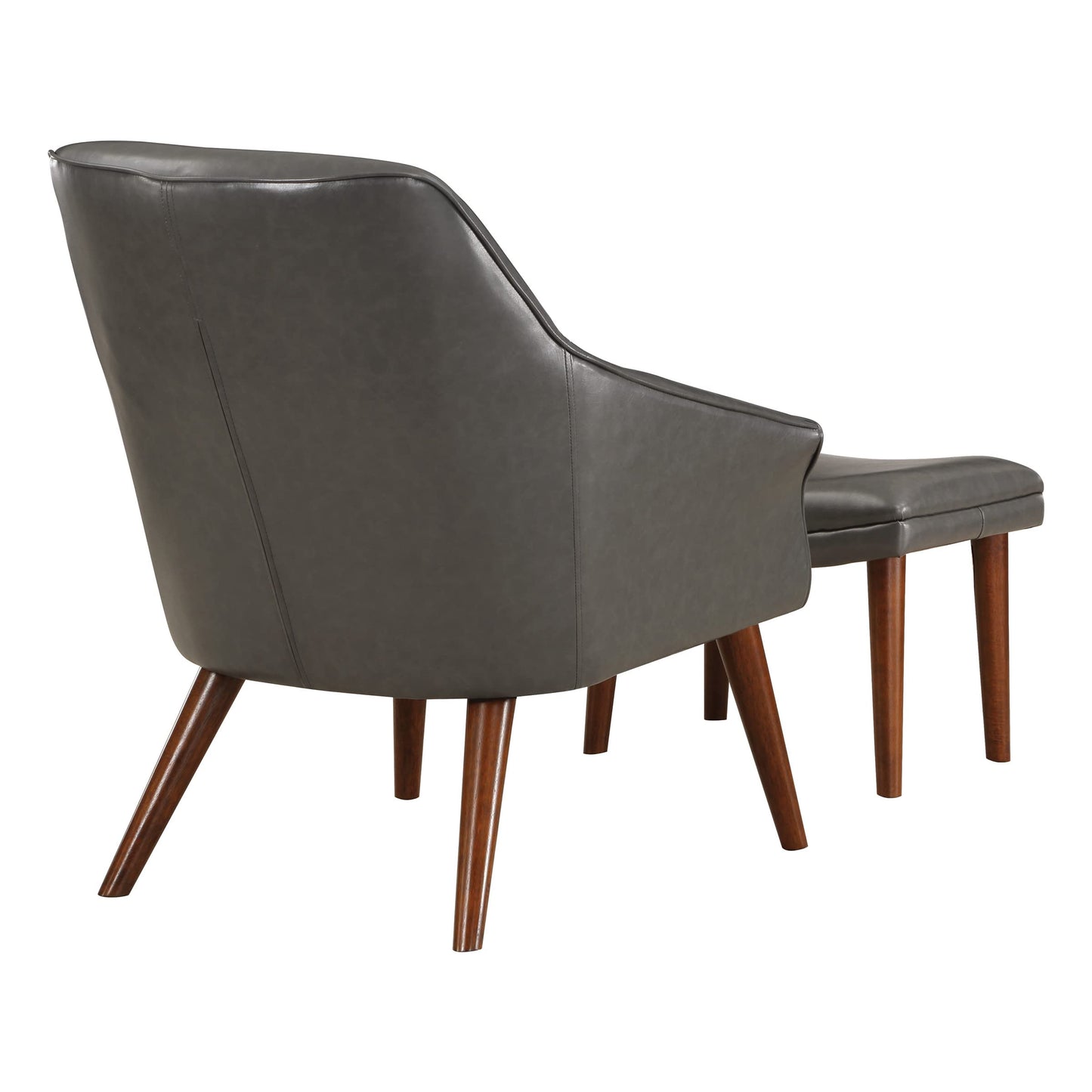 OSP Home Furnishings Waneta High Back Chair and Ottoman with Medium Espresso Legs, Pewter Faux Leather