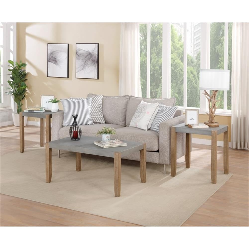 Alaterre Furniture Newport Living Room Collection – 36” x 24” Rustic Industrial Small Coffee Table with Faux Concrete Top Finish and Light Amber Solid Wood Legs (Concrete Gray)