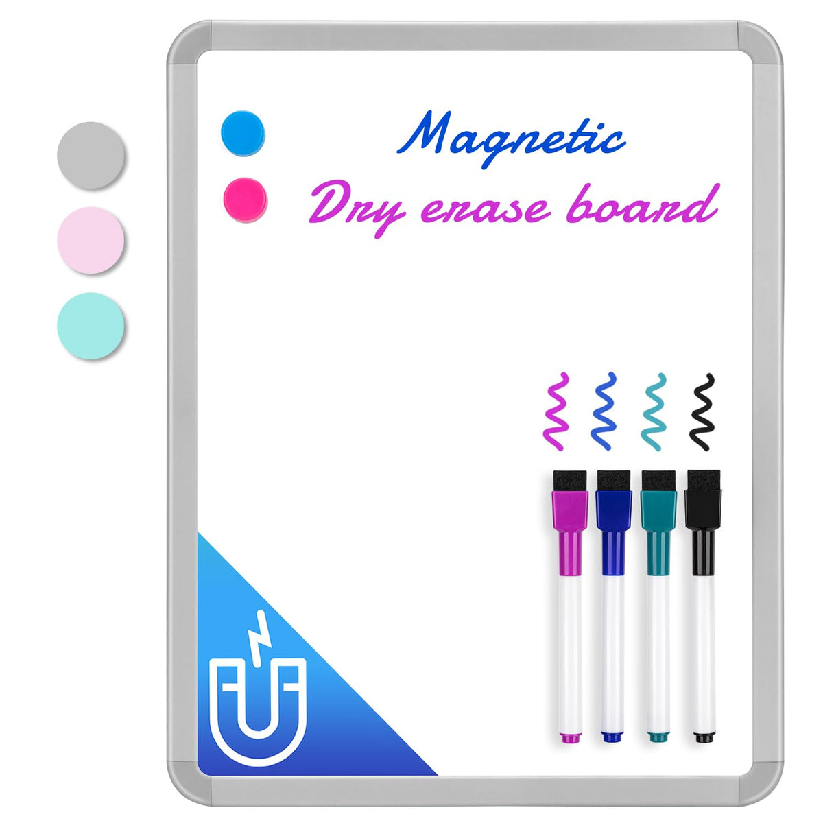 VUSIGN Small White Board Dry Erase, 14'' x 11'' Magnetic Dry Erase Board, Mini Whiteboard with Markers for Students, Fridge, Wall, Locker