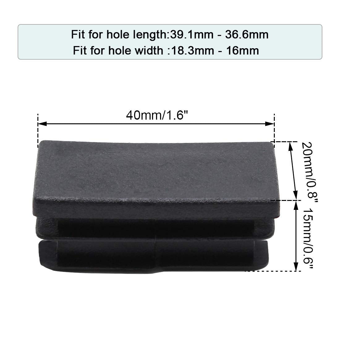 Suiwotin 12PCS 3/4 x 1 1/2 Inch (20x40mm) Rectangle Black Plastic Plug End Cap Plastic Rectangle Furniture Foot Table Chair Legs Tube Inserts Pipe Tubing End Cap