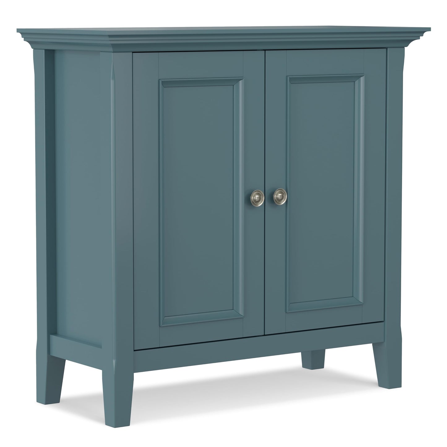 SIMPLIHOME Amherst Low Storage Cabinet - 32 inch Wide Solid Wood 2-Door Accent Cabinet in French Blue, Transitional Living Room or Entryway Storage with Adjustable Shelves and Rectangular Base