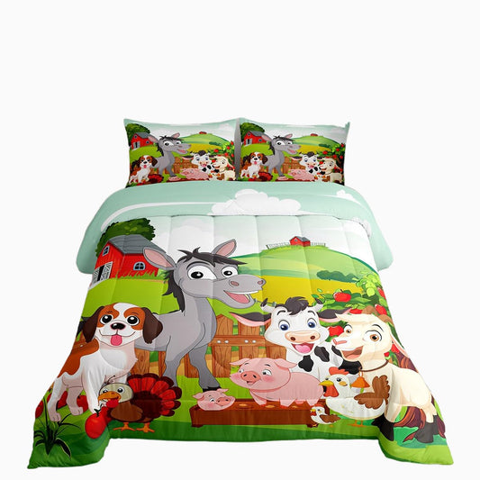 Feelyou Cartoon Farm Animals Comforter Set Kids Cute Pig Cow Sheep Horse Chicken Bedding Set for Boys Girls Teens Room Decor Farmhouse Rustic Comforter Vibrant Nature Duvet Set 2Pcs Twin Size Boys