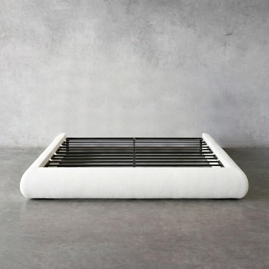 Cloud Frame Round Bed – Washable Zip Cover - Upholstered Linen Soft Foam - Modular Minimalist Modern - Half Circle Moon - Sold Sold Separately (Waterproof Black Linen, King Base)