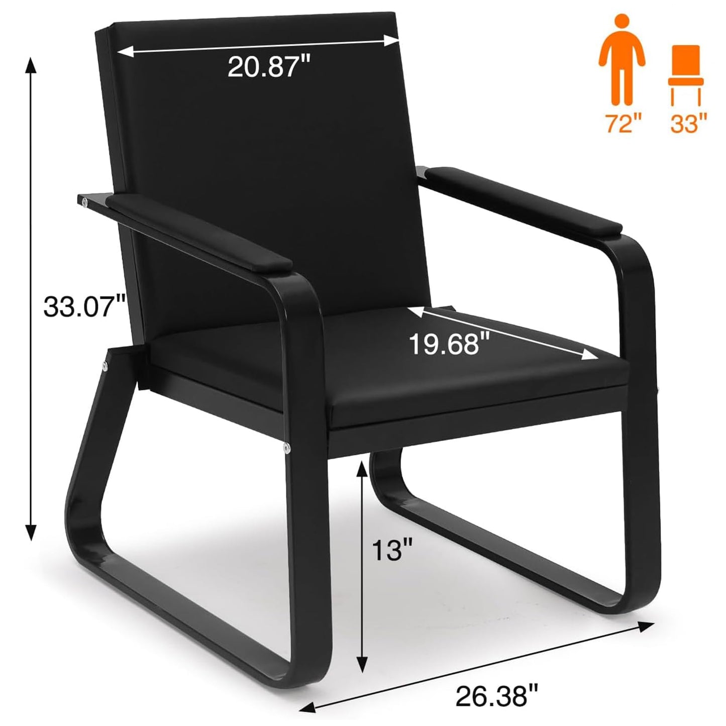 wonline Waiting Room Chair with Armrest PU Leather Office Waiting Room Furniture, Office Guest Seating Lobby Conference Reception Chairs for Airport Clinic Hospital Bank Salon Barber