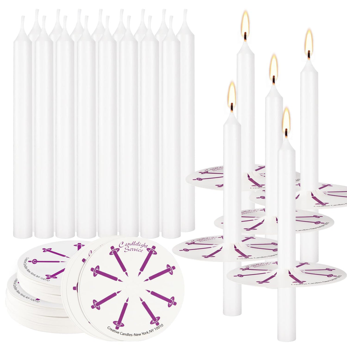 200 Church Candles with Drip Protectors for Devotional Candlelight Vigil Service, Box of 200 Candles,5" H X 1/2" D, No Smoke,Unscented White.