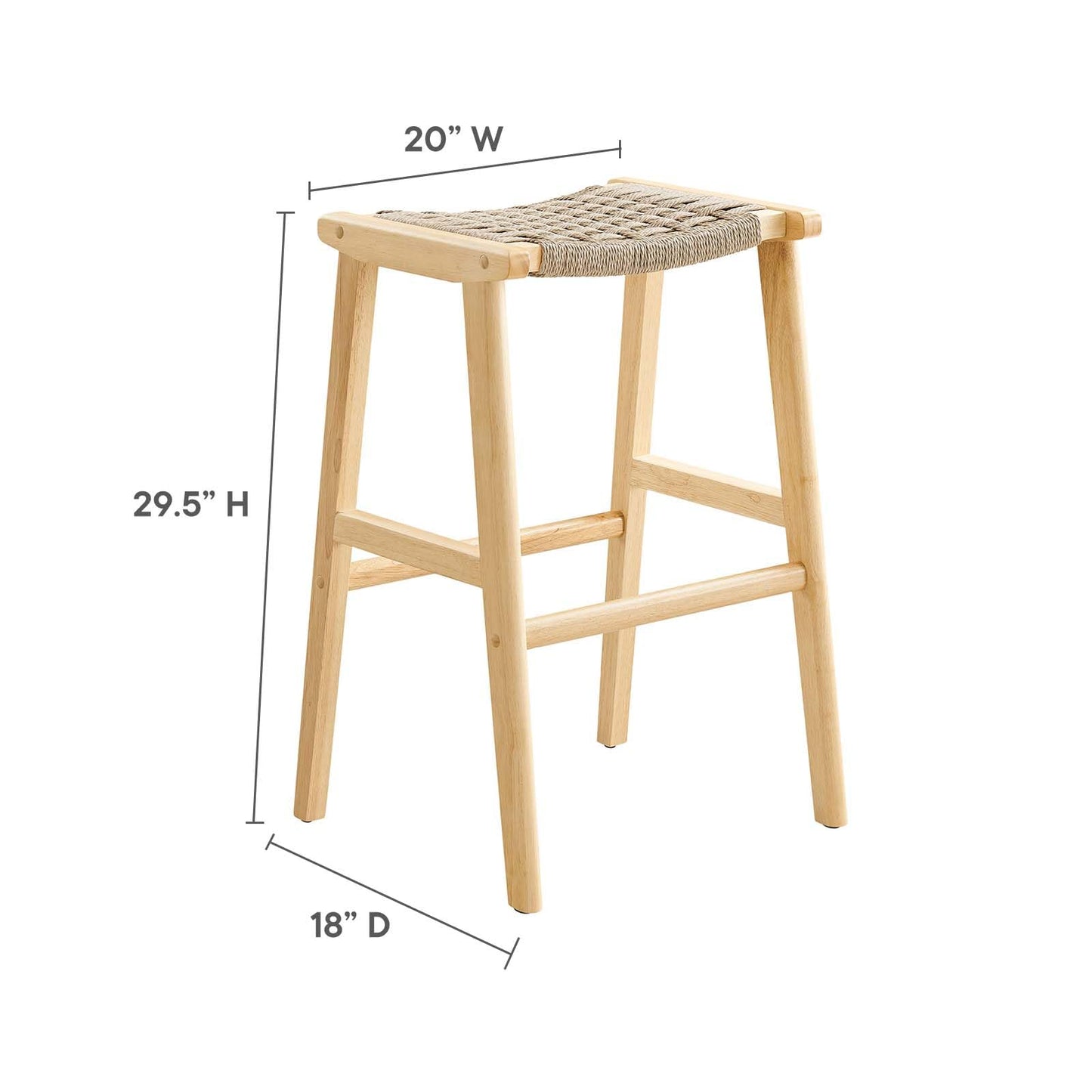 Modway Saoirse Woven Rope Wood Bar Stool - Set of 2 in Natural Natural