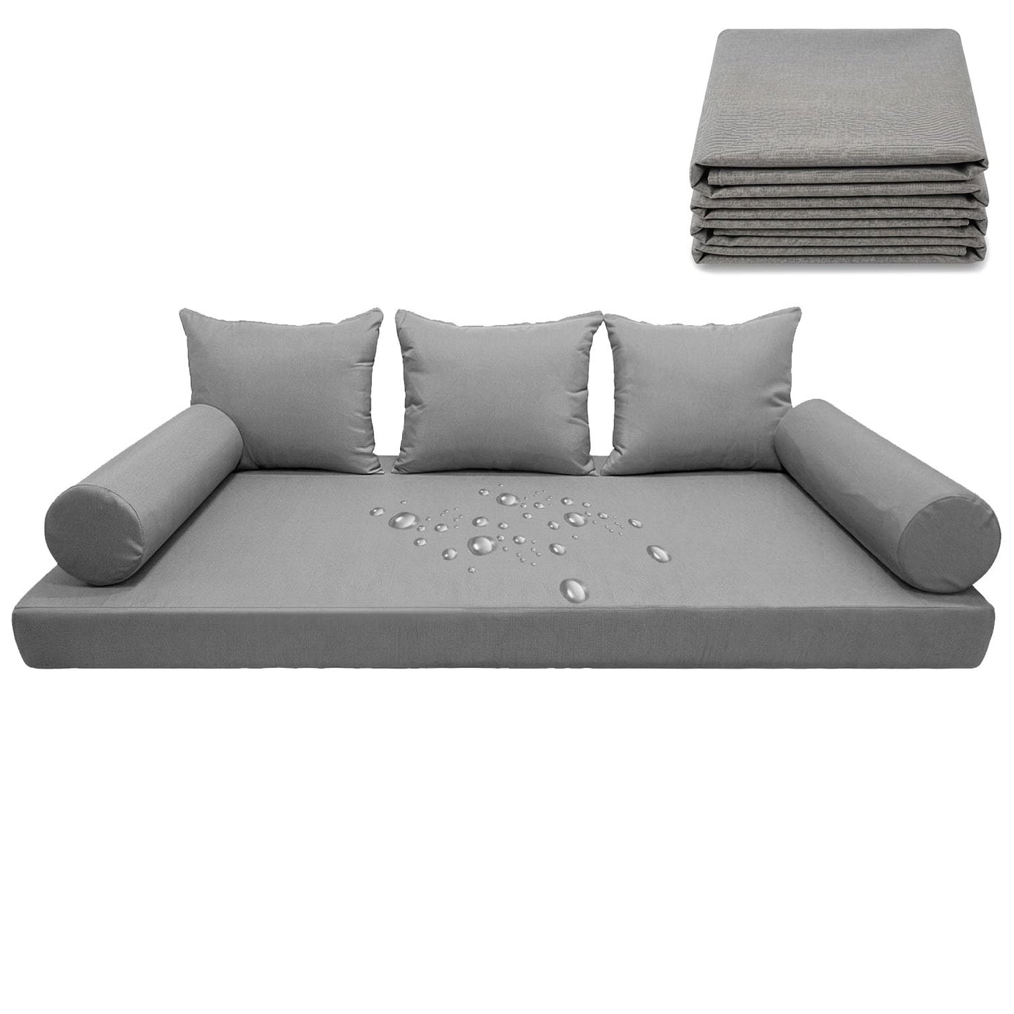 Twin Size Daybed Cushion Cover, Water-Repellent Porch Swing Mattress Cover (Fits 6" Depth), Heavy-Duty UV Resistant Patio Bed Protector with U-Shaped Zipper, Cover Only (Light Grey, 75 * 39 * 6in)
