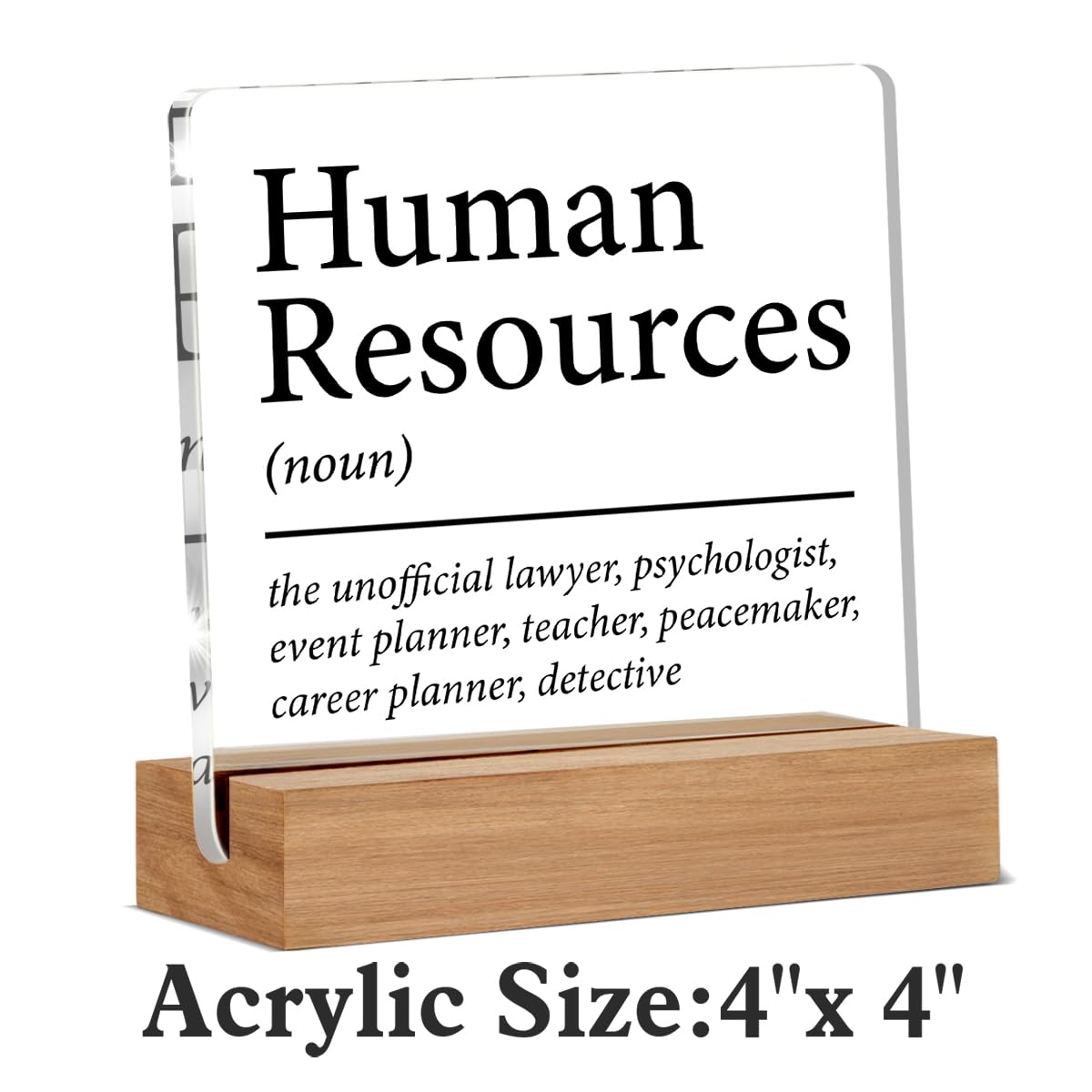 HR Gifts for Men Women HR Appreciation Gifts for Manager Director Human Resources Clear Desk Decorative Sign Acrylic Sign With Wooden Stand for Desk Table Shelf