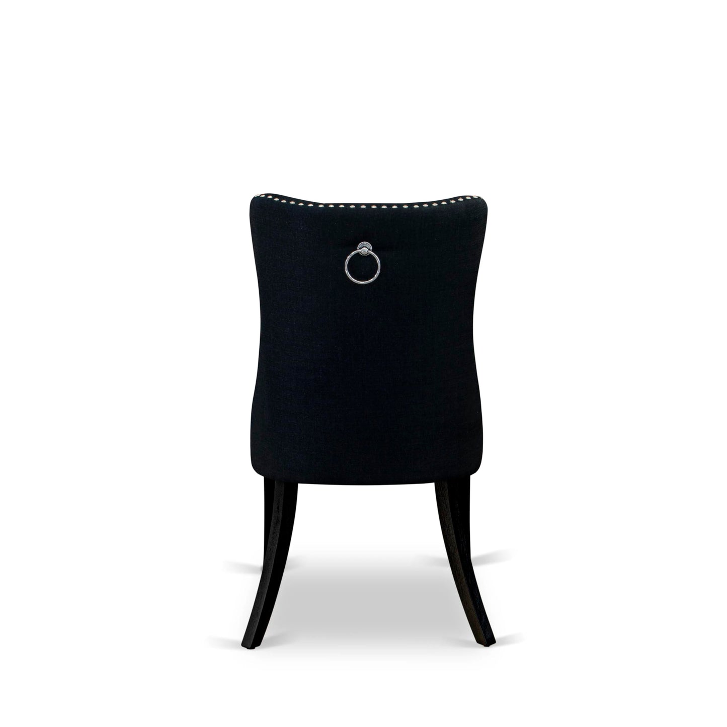 East West Furniture DAP6L24 Dallas Parson Kitchen Chairs - Button Tufted Nailhead Black Linen Fabric Upholstered Dining Chairs, Set of 2, Wirebrushed Black