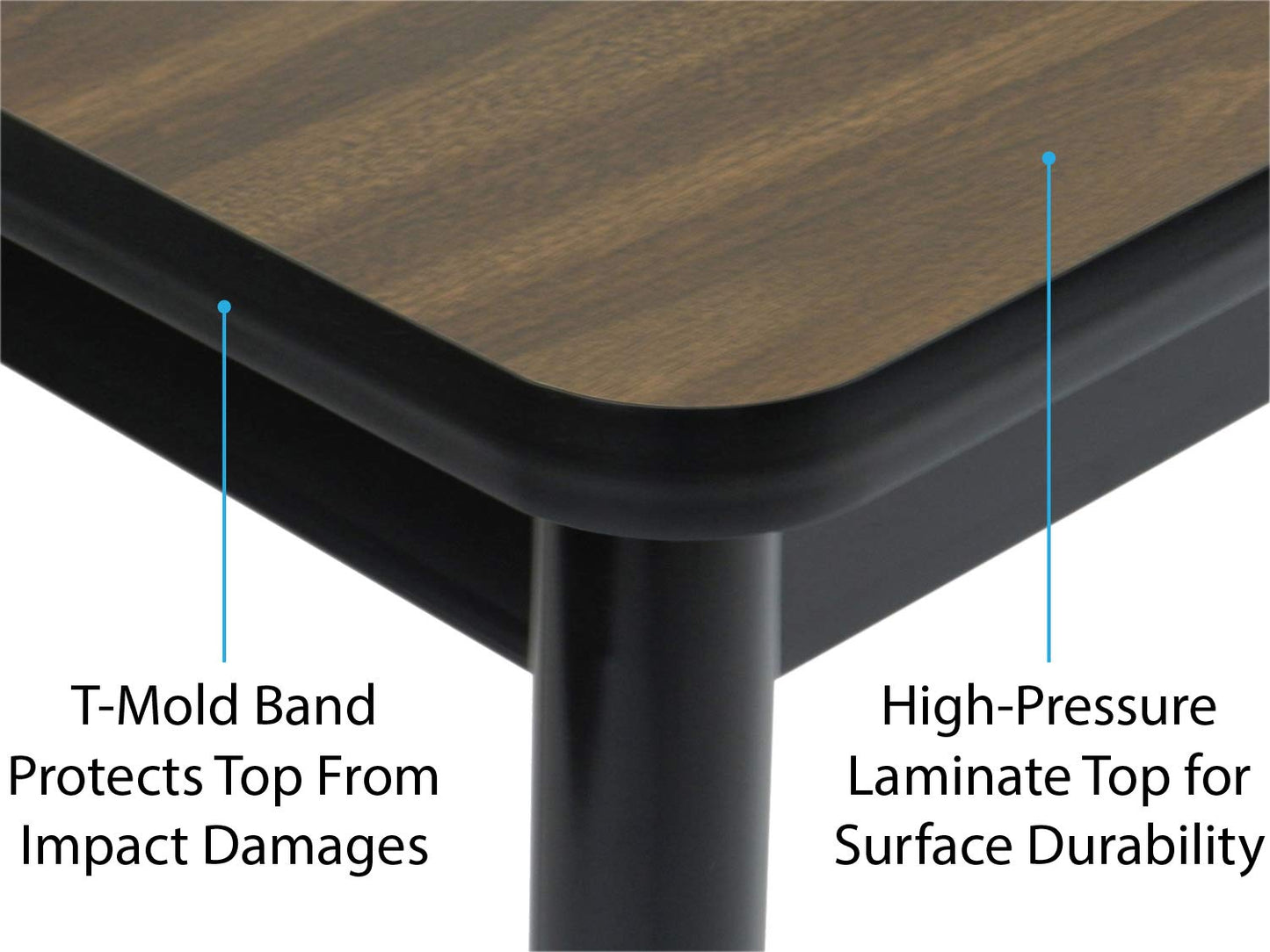 Correll LR3048-01 Office and Library 29" High, 1 1/4" Thick High-Pressure Laminate Top, 2" Round Steel Legs, 30" x 48", Walnut Top with Black Frame