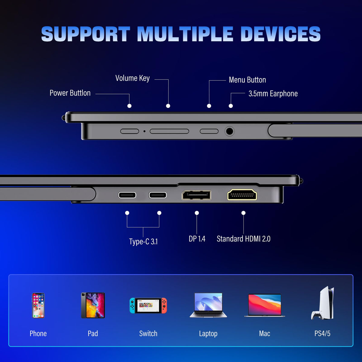 InnoView 2K Portable Monitor for Laptop 18.5" 2560x1440p QHD 120Hz 100% sRGB USB-C Standard HDMI Gaming Monitor,HDR Travel External Second Screen for Laptop, PC, Game Consoles
