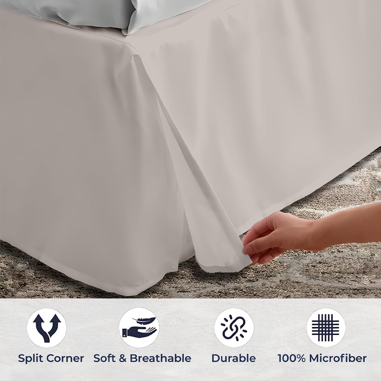 SGI bedding 20 inch Drop Bed Skirt Queen Size - Platform Style with Secure Fit, Classic Tailored Look, Elegant Pleated Style Dust Ruffle, Split Corners, Wrinkle Resistant Microfiber - Tan