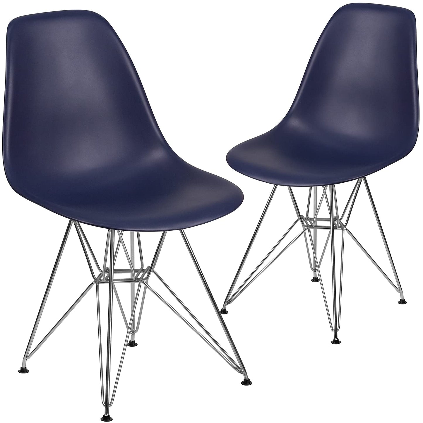 Flash Furniture 2 Pack Elon Series Navy Plastic Chair with Chrome Base