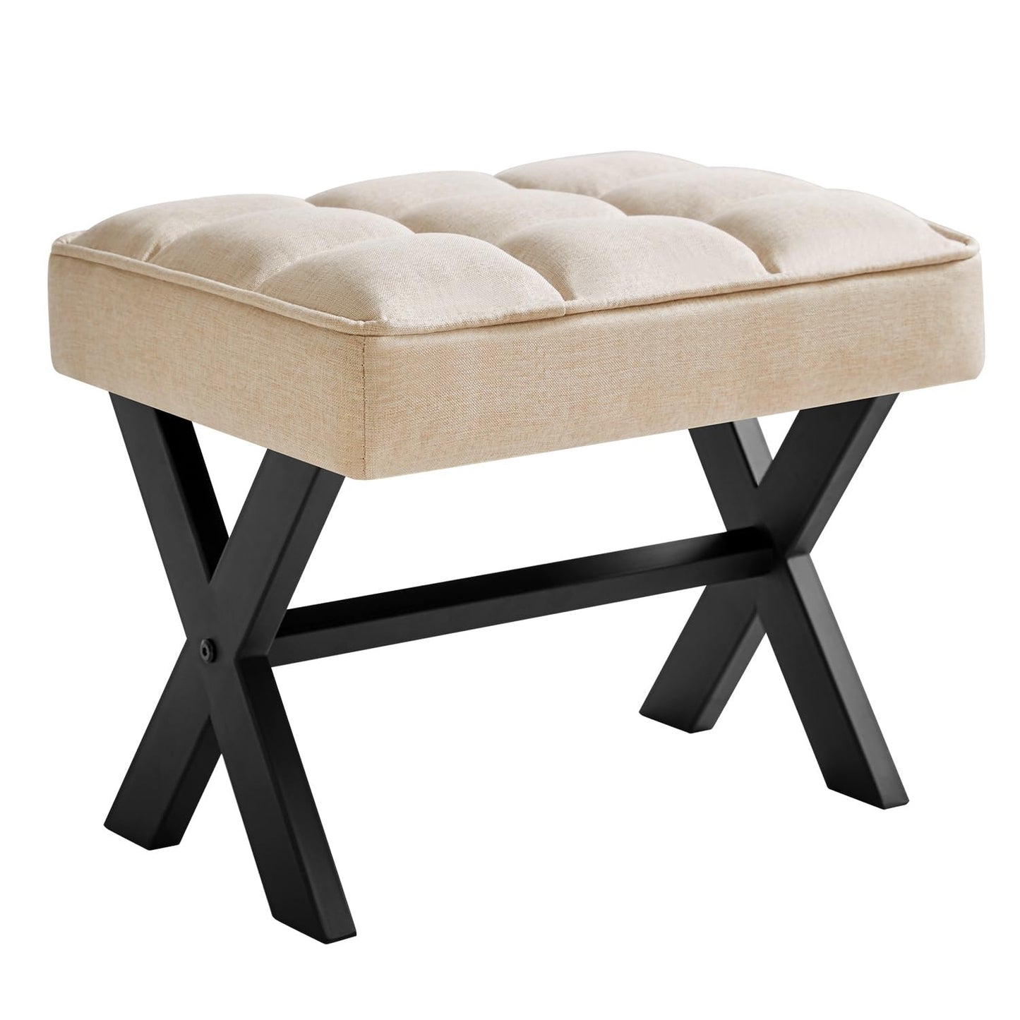 IBUYKE Small 12" H Footrest Stool, Square Linen Foot Stool with Metal X-Leg, Multi-Use as Small Side Table, Step Stool for Living Room, Bedroom, Entryway, Office, Linen WBD011Y