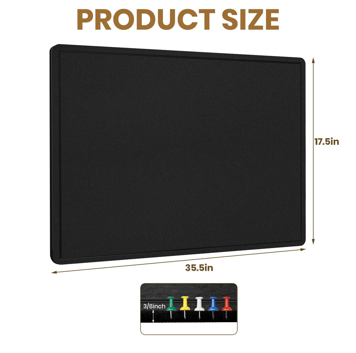 Bulletin Board - 35 x 17.5 inches Decorative Felt Pin Board - Cork Board Alternative for Wall - Foldable Photo Board Self-Adhesive Prayer Board with 20 Pushpins - Black