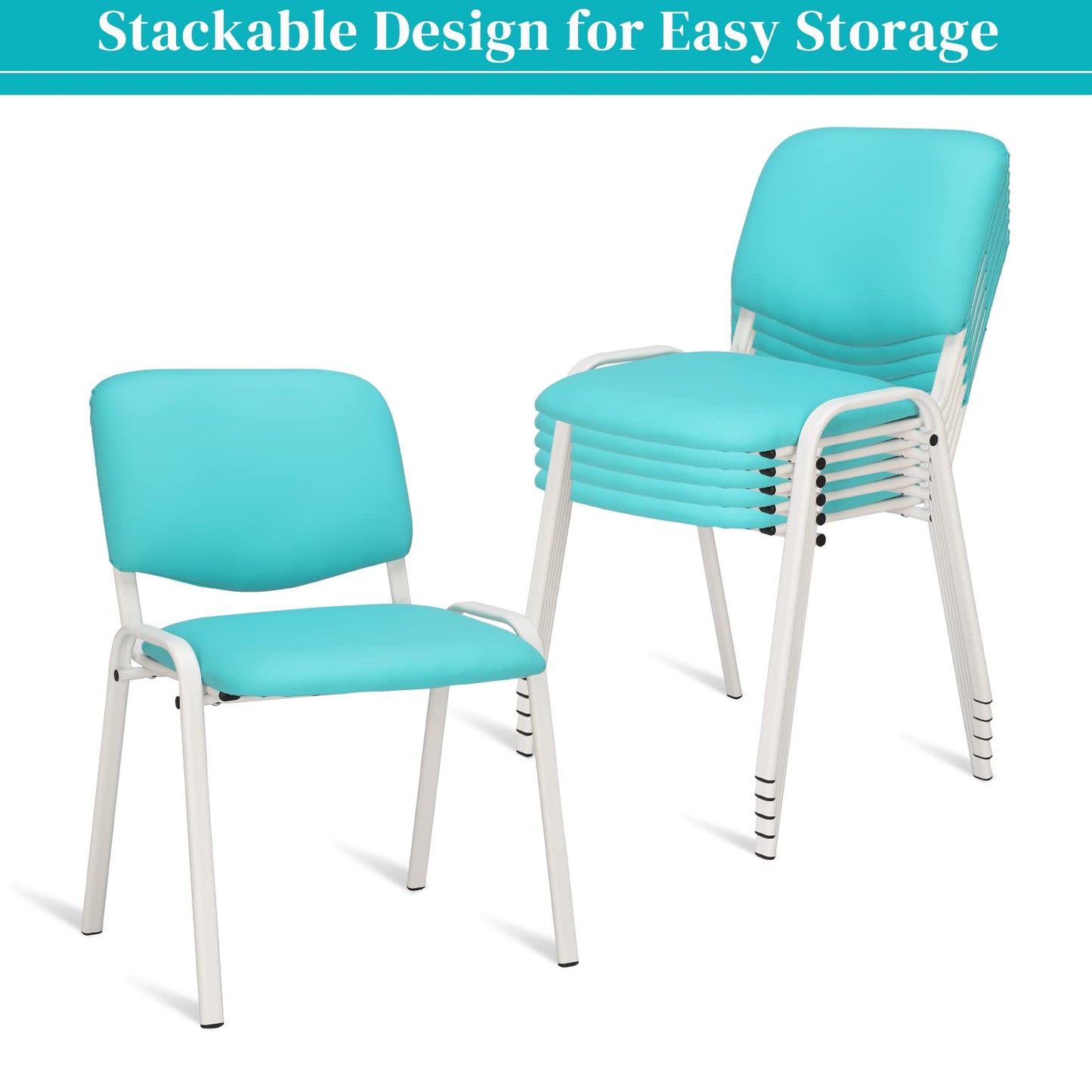 VINGLI Blue Waiting Room Chairs, 5-Pack PU Church Chairs Conference Stackable Office Guest & Reception Stacking for Meeting, Lobby, Simple&Space-Saving Pu-blue