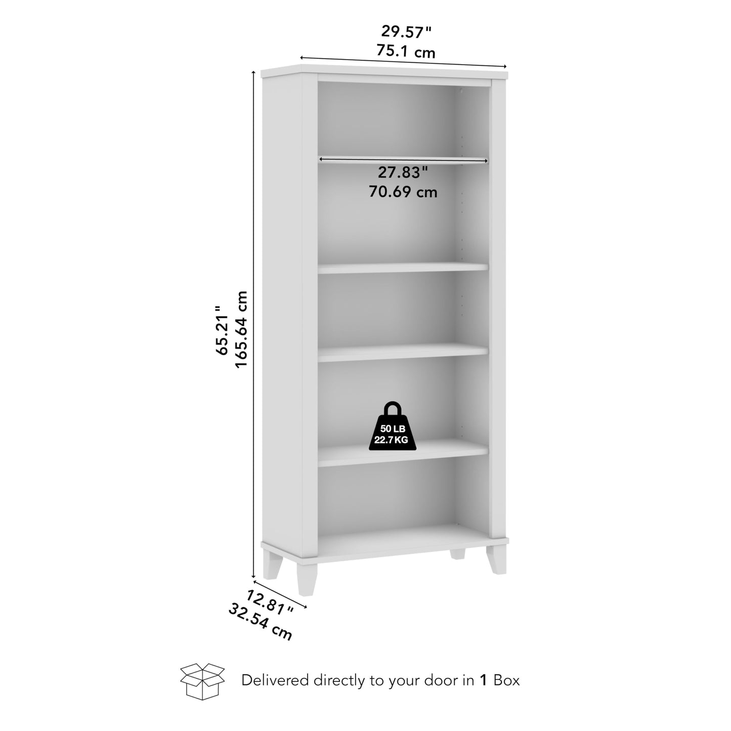 Bush Home Somerset 5 Shelf Bookcase in Maple Cross, Tall Bookshelf, Large Book Shelf for Living Room, Home Office, or Entryway