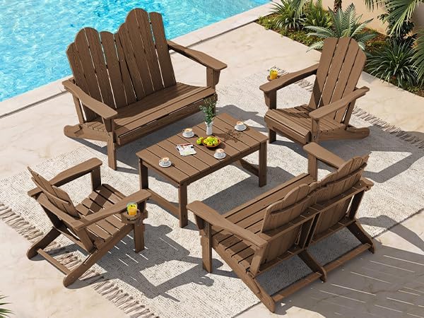SERWALL 5 Pieces HDPE Patio Adirondack Chair Set, 2 Adirondack Chair