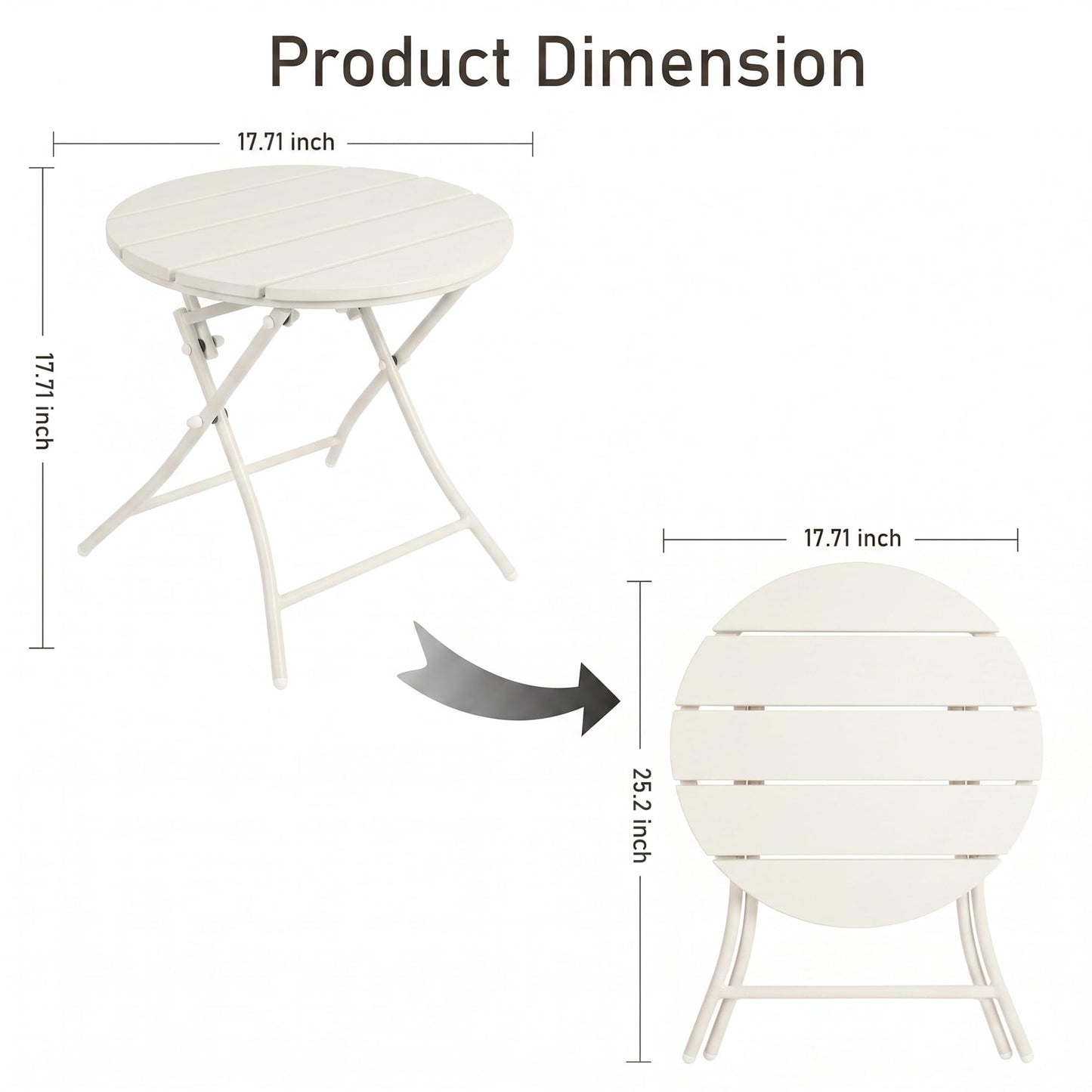 TeoKJ Folding Small Outdoor Side Tables, HDPS Patio Table with Metal Legs, Outdoor Small Round Table for Garden,Deck, No Assembly Patio Table Round Nightstand for Porch Yard Balcony Deck Lawn, White