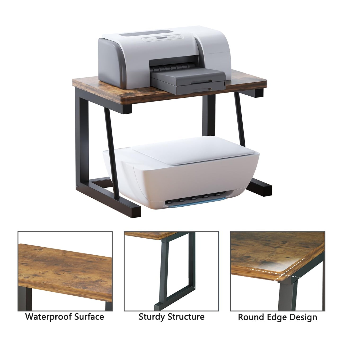 WRITECRY Printer Stand, 2-Tier Desktop Printer Shelf for 3D Laser Printer, Copier, Durable Wood Storage Organizer for Home Office Kitchen, 22.5" W*14.8" D*15" H (2-Tier, Black)