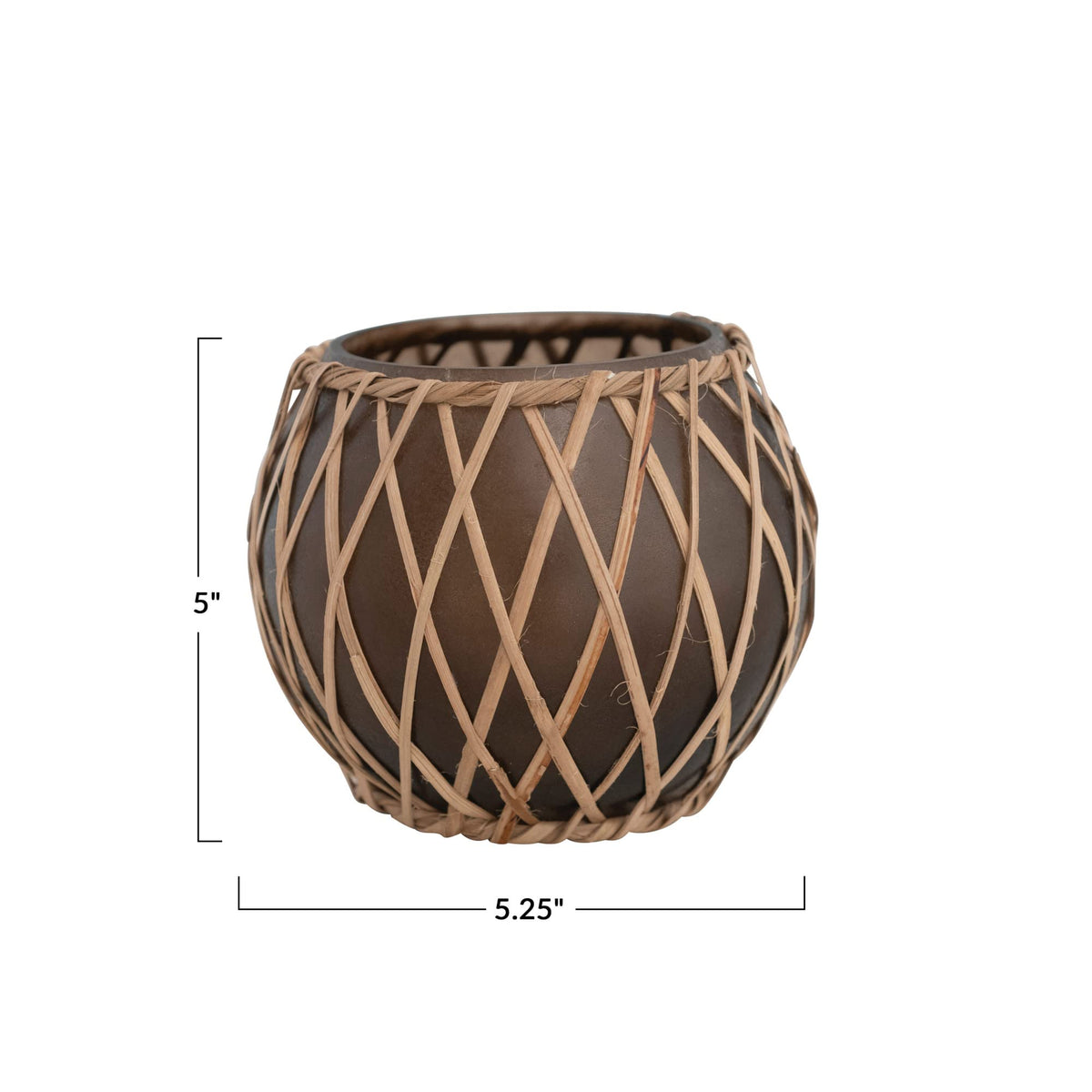 Creative Co-Op Glass Votive Holder with Woven Rattan Sleeve, Brown and Natural